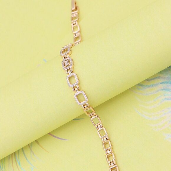 "Elegant Rose Gold Bracelet with Paved Square Links, 7.5 Inch, XPBL0896 - Picture 7 of 12